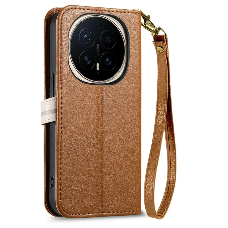 Für Honor Magic8 5G Ständerhülle mit Blattförmigem Magnetverschluss aus Leder mit Handschlaufe - Braun