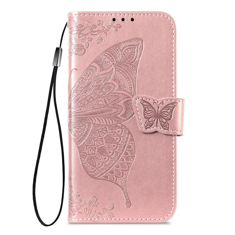 For Honor Magic8 5G Case with Strap Butterfly Pattern PU Leather Wallet Phone Cover - Rose Gold