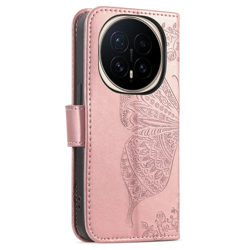 For Honor Magic8 5G Case with Strap Butterfly Pattern PU Leather Wallet Phone Cover - Rose Gold