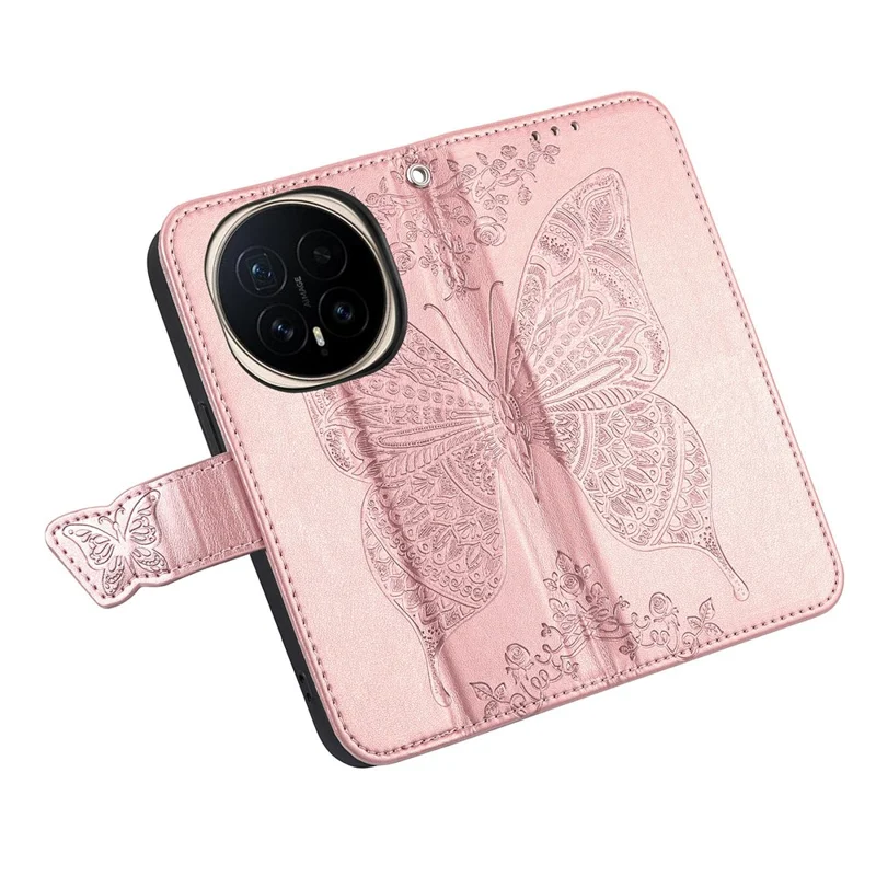 For Honor Magic8 5G Case with Strap Butterfly Pattern PU Leather Wallet Phone Cover - Rose Gold