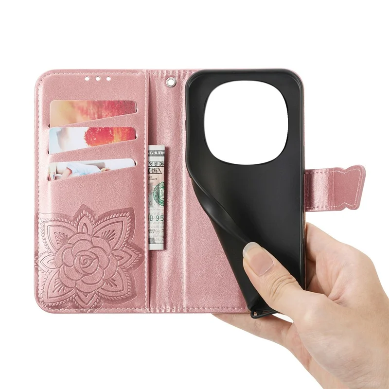 For Honor Magic8 5G Case with Strap Butterfly Pattern PU Leather Wallet Phone Cover - Rose Gold