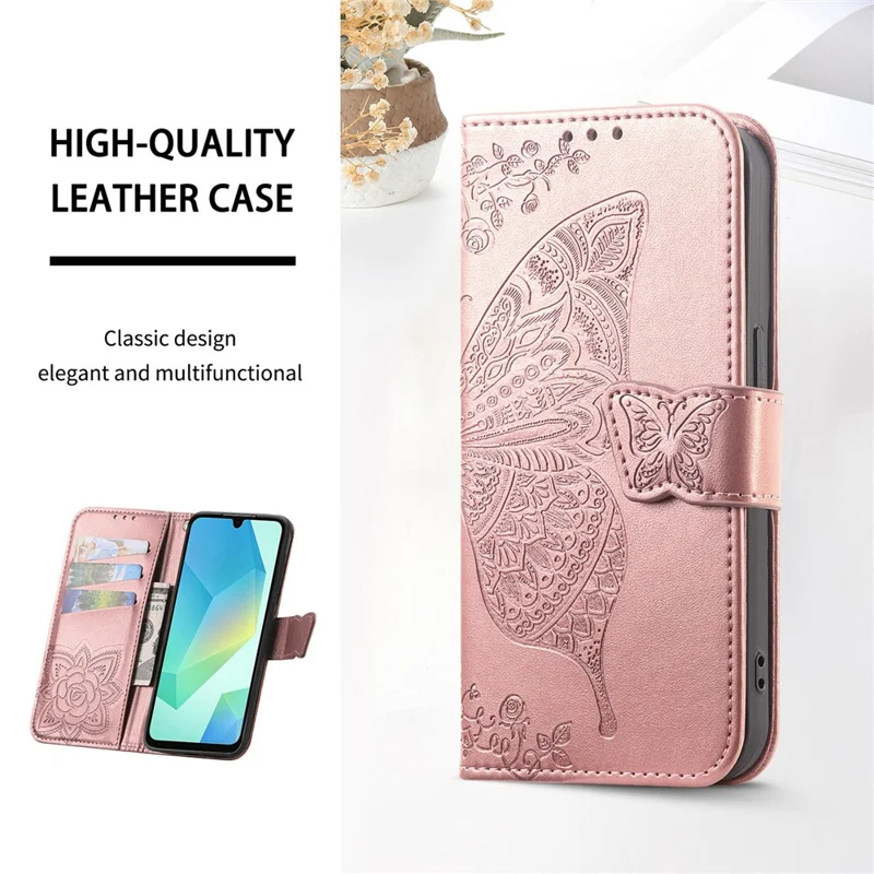 For Honor Magic8 5G Case with Strap Butterfly Pattern PU Leather Wallet Phone Cover - Rose Gold