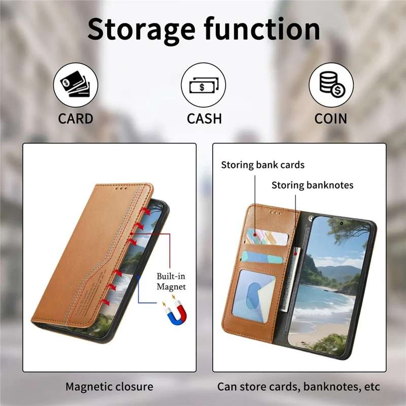 Für Honor Magic8 5G Hülle Brieftasche Dreifarbige Nähte Ledertelefonhülle mit elastischem Handgelenkband - Braun