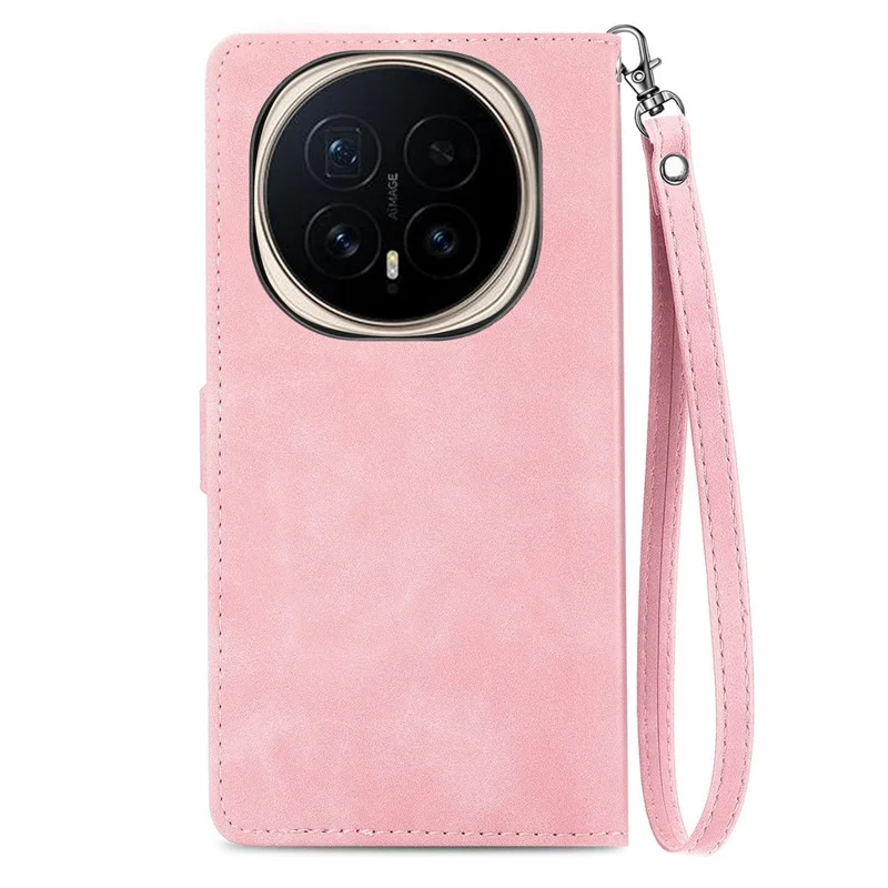 For Honor Magic8 5G Zipper Wallet Case with Strap Flower Imprint PU Leather Phone Cover - Pink