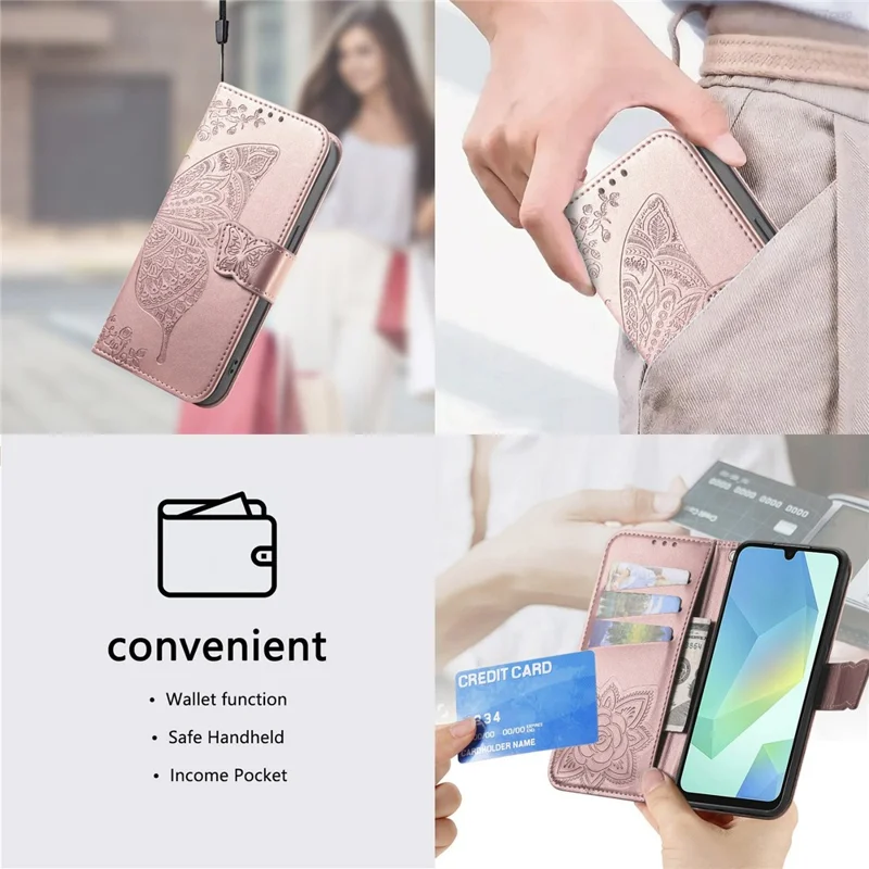 For Blackview Color 6 Case with Strap Butterfly Pattern PU Leather Wallet Phone Cover - Rose Gold