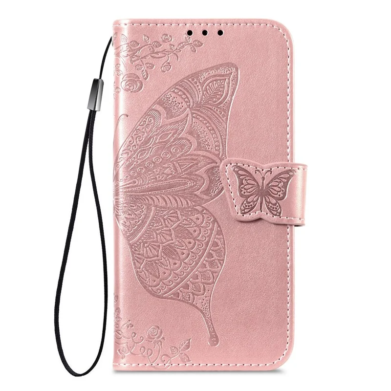 For Blackview Color 6 Case with Strap Butterfly Pattern PU Leather Wallet Phone Cover - Rose Gold