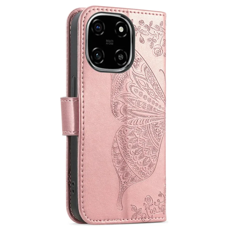 For Blackview Color 6 Case with Strap Butterfly Pattern PU Leather Wallet Phone Cover - Rose Gold