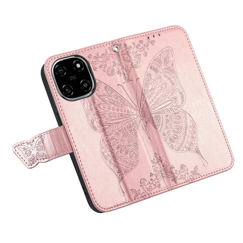 For Blackview Color 6 Case with Strap Butterfly Pattern PU Leather Wallet Phone Cover - Rose Gold