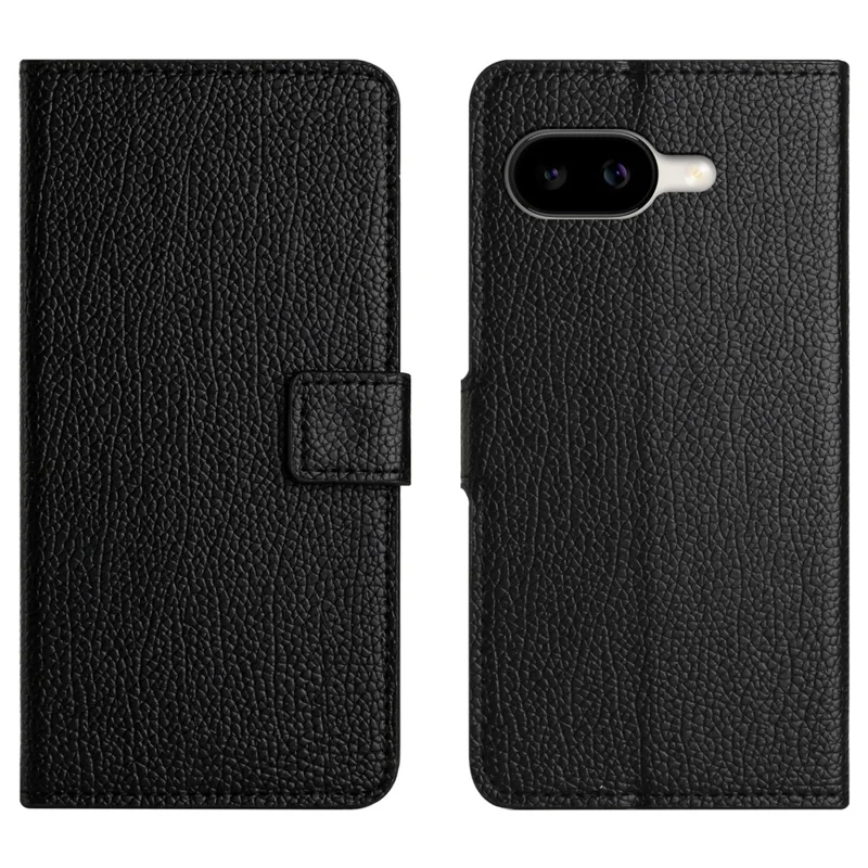 For Google Pixel 10a Case PU Leather Wallet Phone Cover Litchi Texture, Black