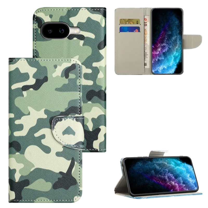 For Google Pixel 10a Case Pattern Printing Cross Texture Leather Phone Cover  -  Camouflage