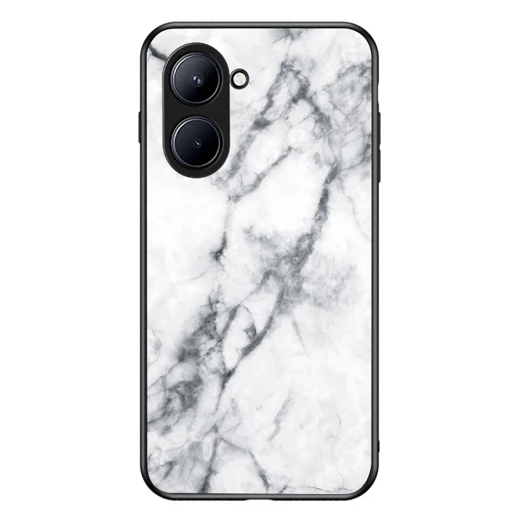 Para Realme C33 2023 4G / C33 4G Non-Slip Tempered Glass Marble Pattern Printing Phone Case Hard PC TPU Frame hock Absorption Cover - Mármol Blanco