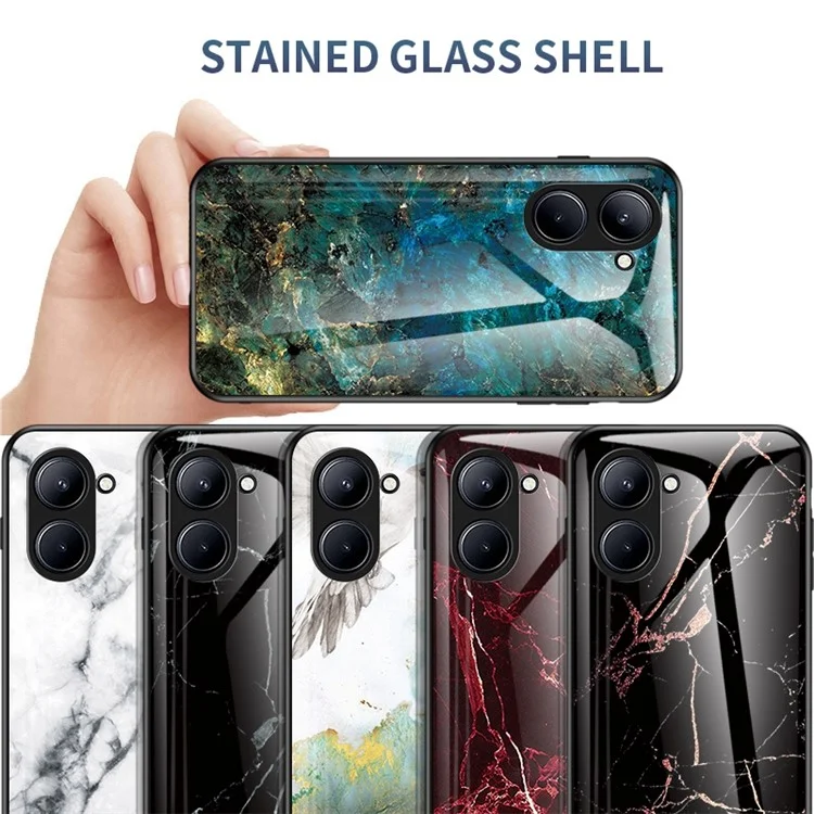 Para Realme C33 2023 4G / C33 4G Non-Slip Tempered Glass Marble Pattern Printing Phone Case Hard PC TPU Frame hock Absorption Cover - Mármol Blanco