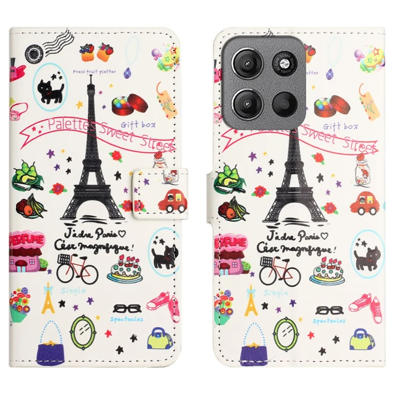 Phone Case For Motorola Moto G67 Power 5G  /  G57 Power 5G  /  G57 5G Pattern Print PU Leather Wallet Phone Cover - Eiffel Tower