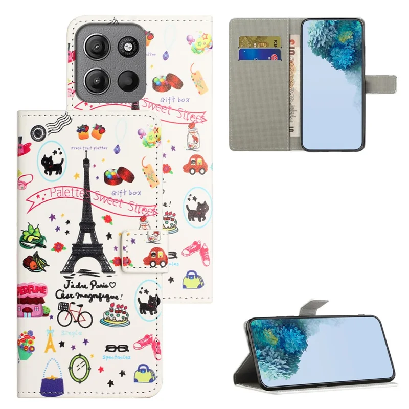Phone Case For Motorola Moto G67 Power 5G  /  G57 Power 5G  /  G57 5G Pattern Print PU Leather Wallet Phone Cover - Eiffel Tower