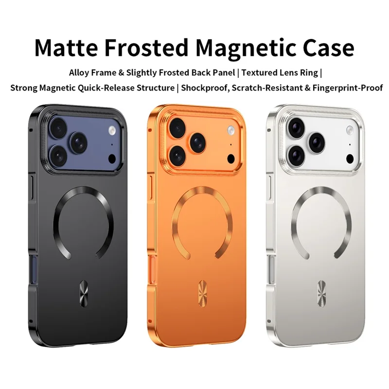 Custodia per iPhone 17 Pro Compatibile con MagSafe, Struttura in Lega Metallica, Cover Posteriore in PC - Arancione