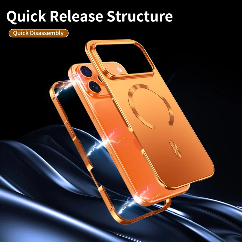 Custodia per iPhone 17 Pro Compatibile con MagSafe, Struttura in Lega Metallica, Cover Posteriore in PC - Arancione