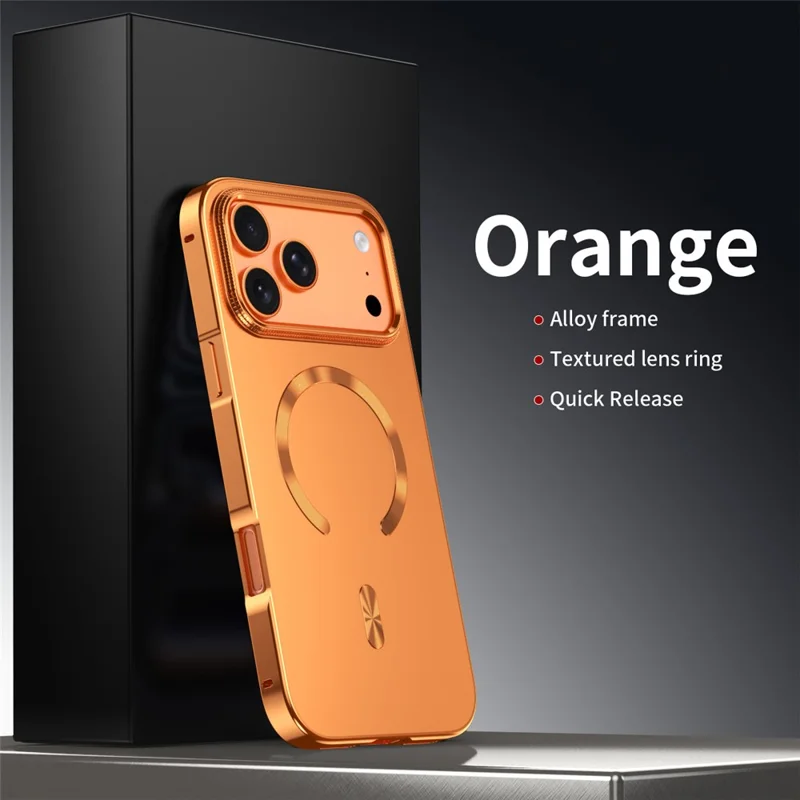 Custodia per iPhone 17 Pro Compatibile con MagSafe, Struttura in Lega Metallica, Cover Posteriore in PC - Arancione