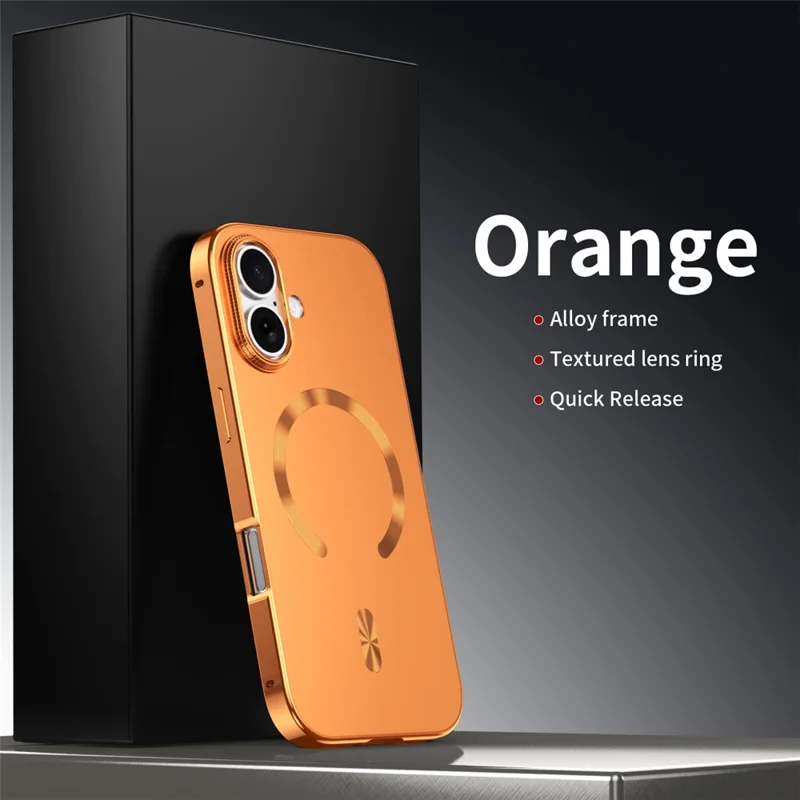 Capa para iPhone 17 Compatível com MagSafe, Estrutura em Liga Metálica, Tampa Traseira em PC - Laranja