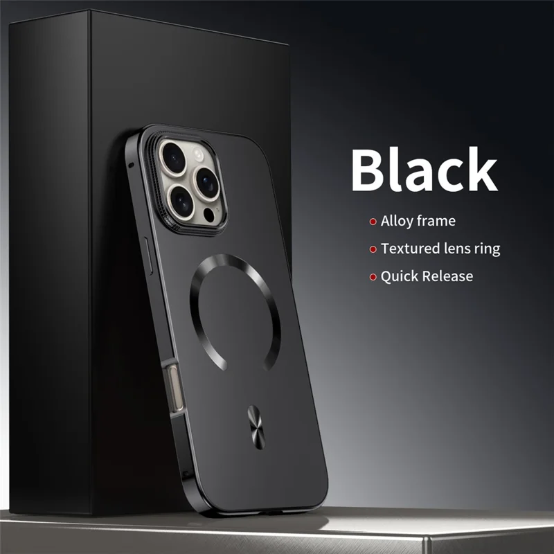 For iPhone 16 Pro Max hoes compatibel met MagSafe Legeringsframe Telefoon PC-achterklep - Zwart