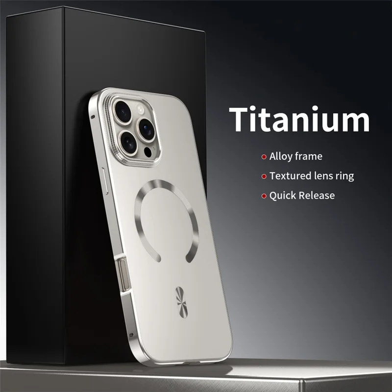 For iPhone 16 Pro Case Compatible with MagSafe Alloy Frame Phone PC Back Cover - Titanium