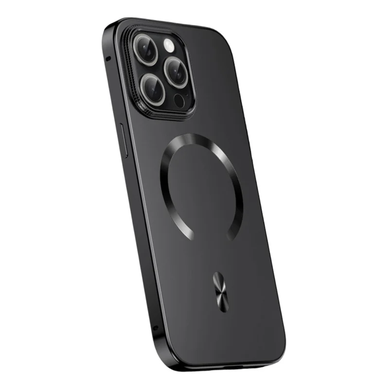 För iPhone 15 Pro Max-hölse kompatibel med MagSafe Legeringsram Telefon PC-baksida - Svart