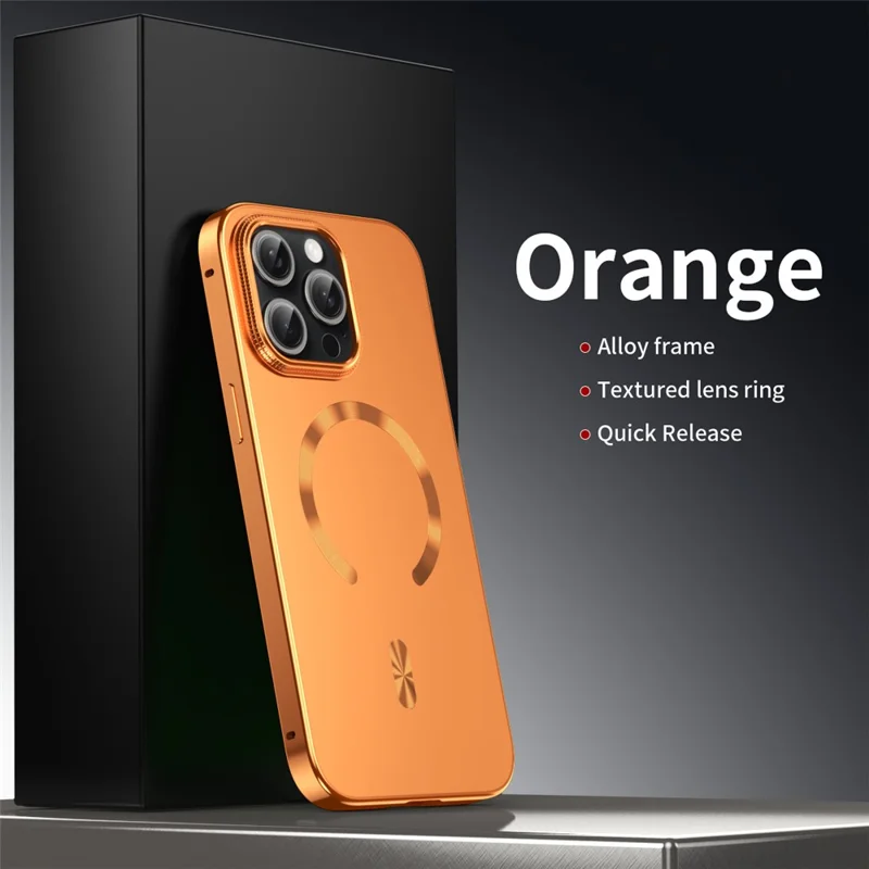 حالة لجهاز iPhone 15 Pro متوافقة مع MagSafe وإطار سبائك مع غطاء خلفي من مادة البولي كربونات - برتقالي