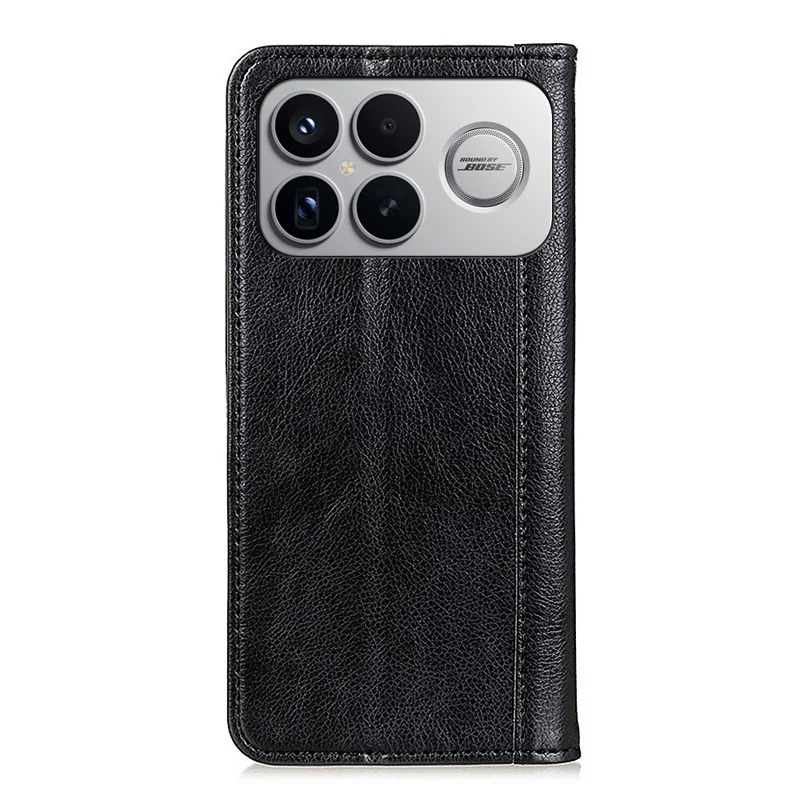 Cover con supporto per Xiaomi Redmi K90 Pro Max 5G / Poco F8 Ultra, custodia portafoglio in ecopelle con texture effetto litchi - Nero