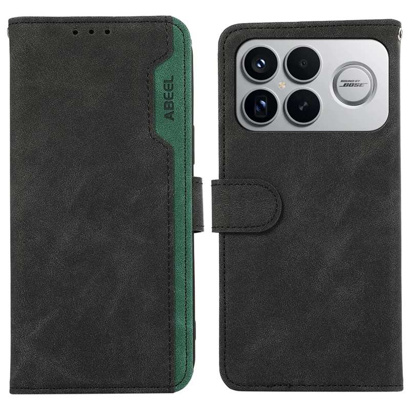 ABEEL Custodia per Xiaomi Redmi K90 Pro Max 5G / Poco F8 Ultra, Cover Pieghevole in Pelle con Color Block, Funzione Portafoglio, Blocco RFID - Nero
