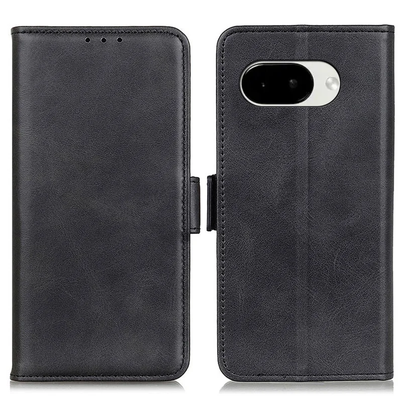 For Google Pixel 10a Case Stand Cowhide Texture PU Leather Phone Cover - Black