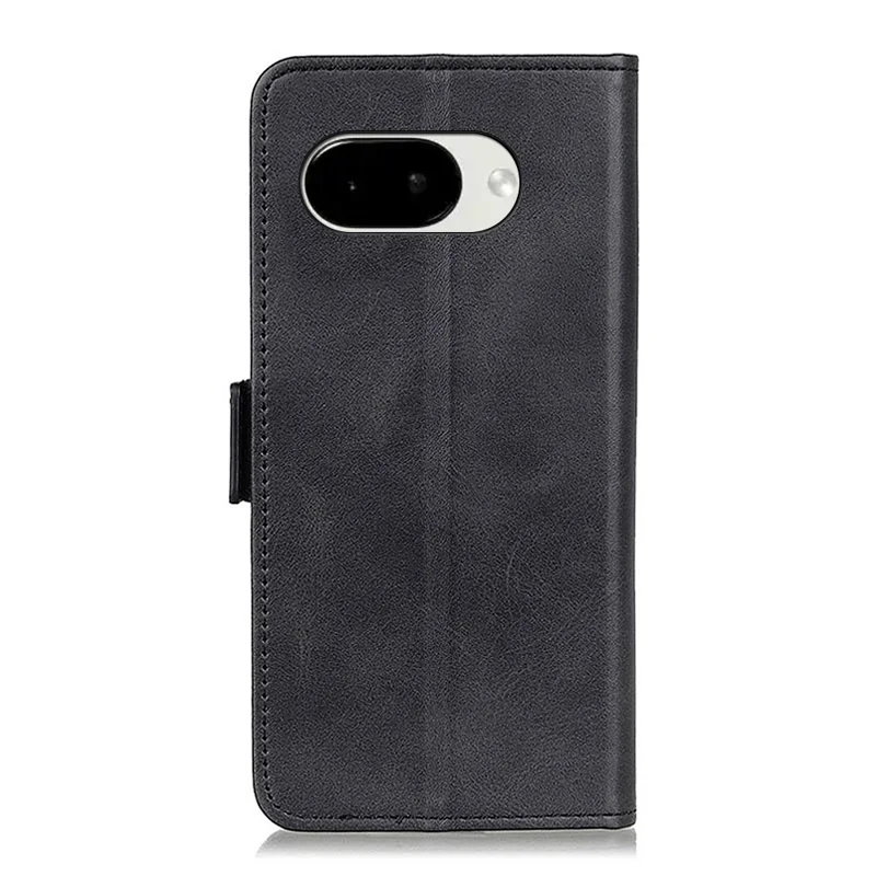 For Google Pixel 10a Case Stand Cowhide Texture PU Leather Phone Cover - Black