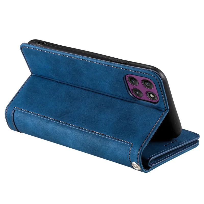 Étui pour Motorola Moto G86 Power 5G, portefeuille avec 9 emplacements pour cartes, pochette zippée, housse en cuir PU avec dragonne - Bleu