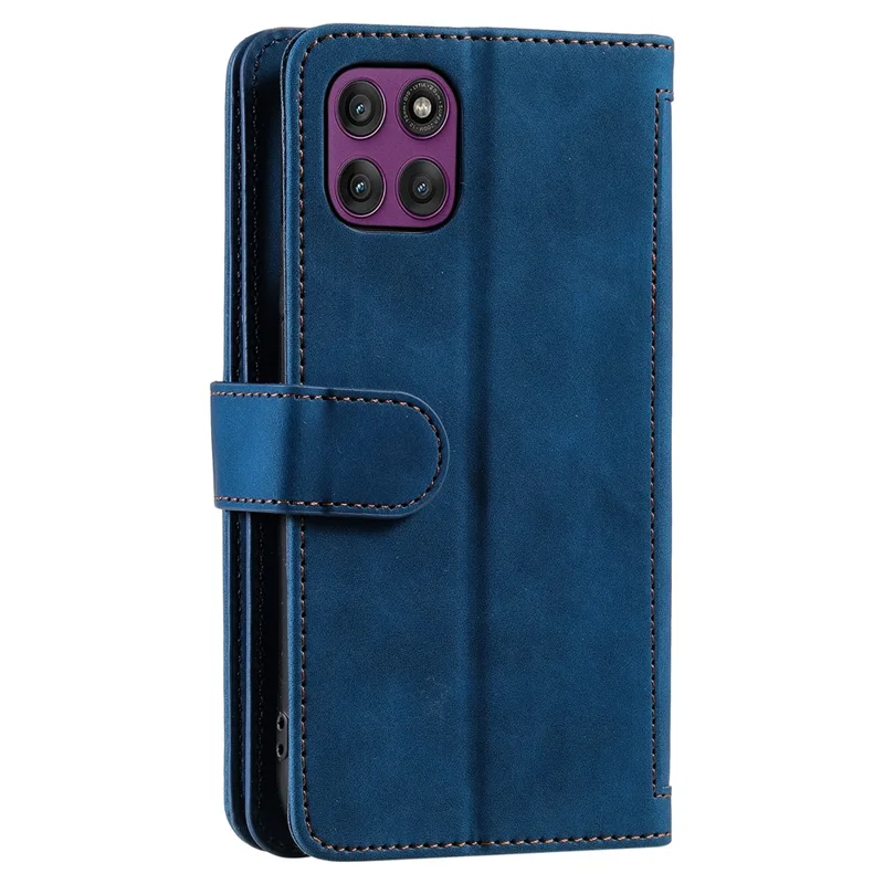Étui pour Motorola Moto G86 Power 5G, portefeuille avec 9 emplacements pour cartes, pochette zippée, housse en cuir PU avec dragonne - Bleu