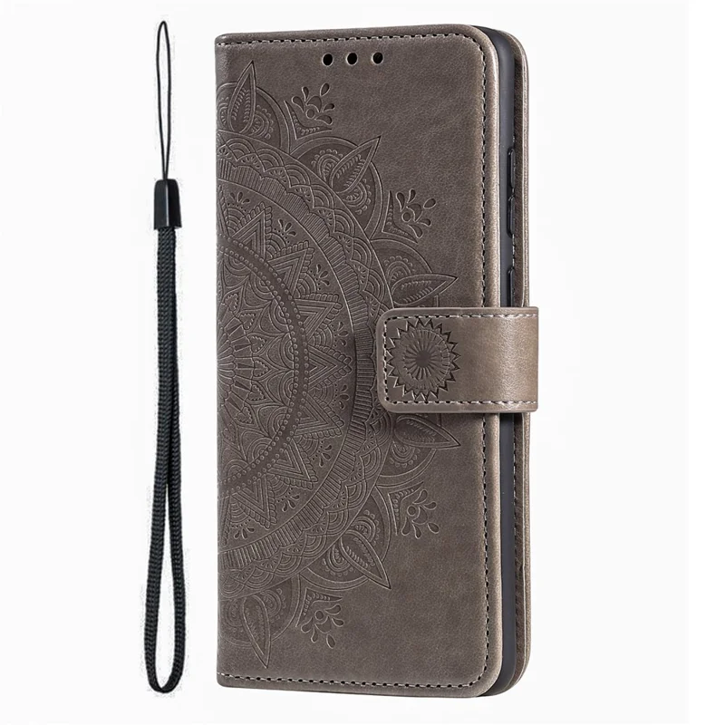 Standtaske til Motorola Moto G86 Power 5G med præget totém, PU-lædertasker til telefon med håndledsrem - Grå