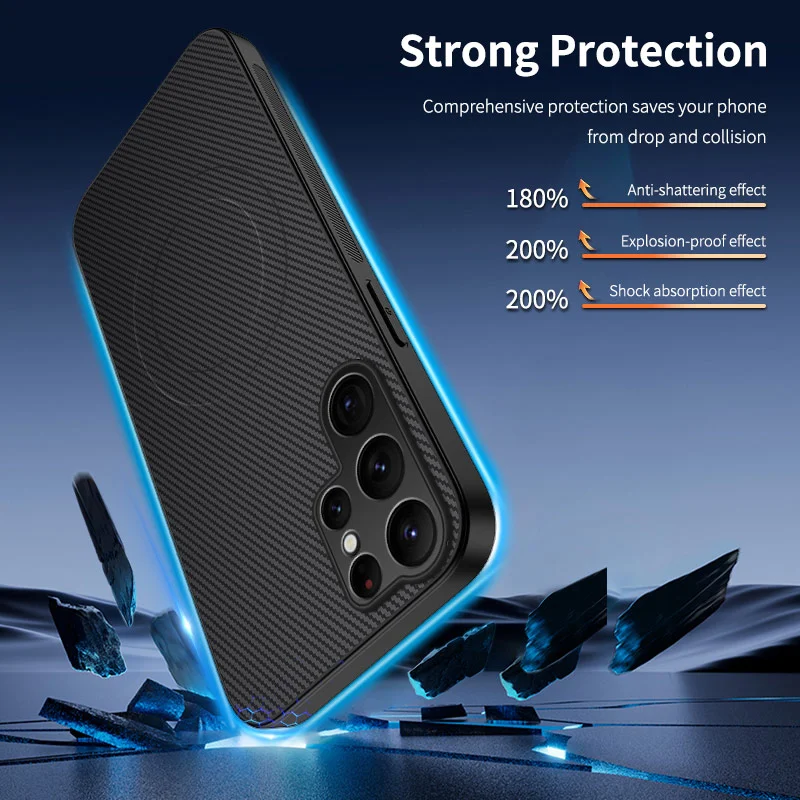 WANLONFENG For Samsung Galaxy S26 Ultra Magnetic Case TQ Series Carbon Fiber Texture PC TPU Phone Cover - Black - 2