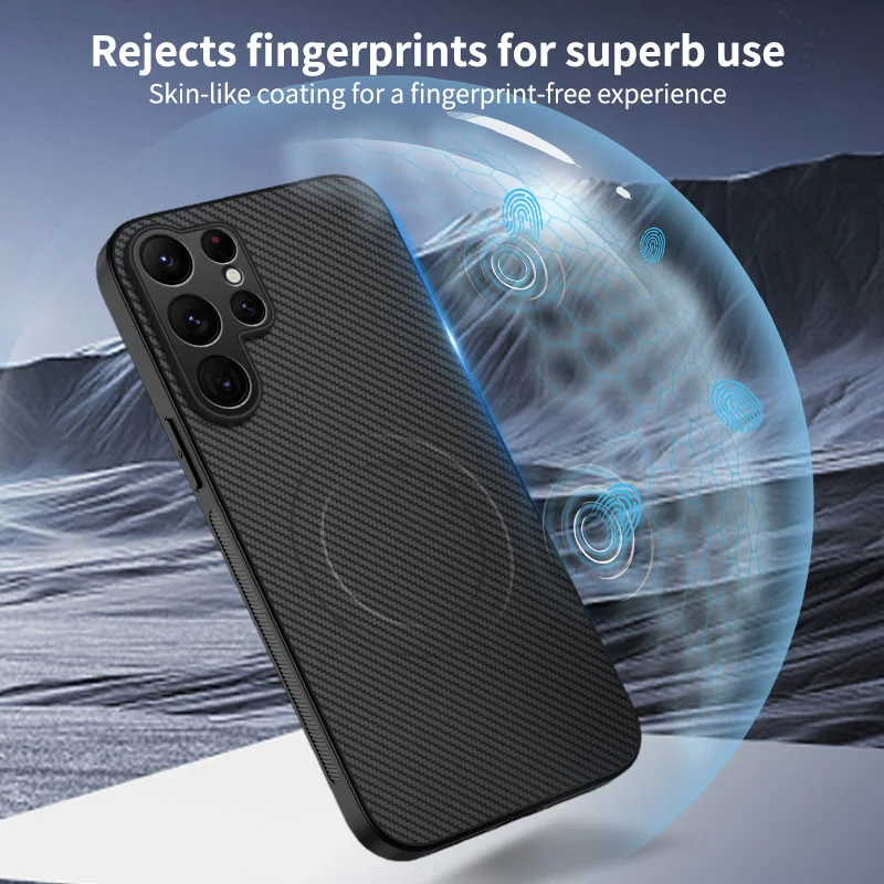 WANLONFENG For Samsung Galaxy S26 Ultra Magnetic Case TQ Series Carbon Fiber Texture PC TPU Phone Cover - Black - 5