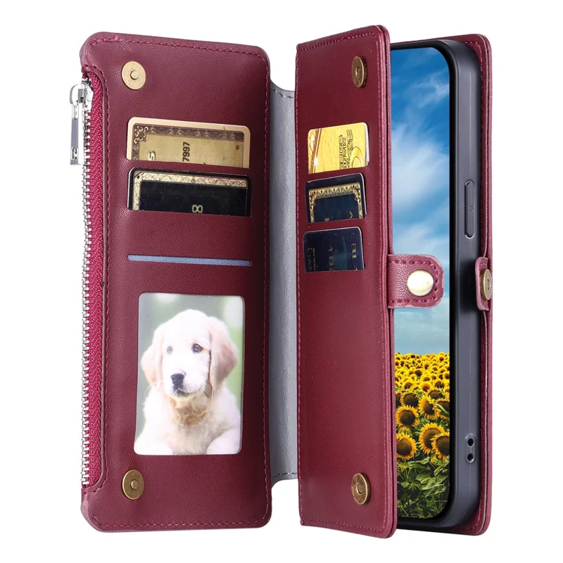 For Motorola Moto G67 Power 5G Case TPU + PU Leather Wallet Phone Cover with Wrist Strap - Wine Red