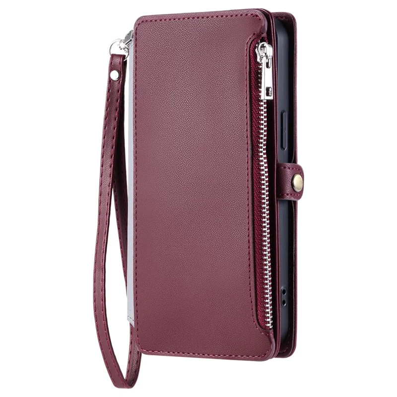 For Motorola Moto G67 Power 5G Case TPU + PU Leather Wallet Phone Cover with Wrist Strap - Wine Red