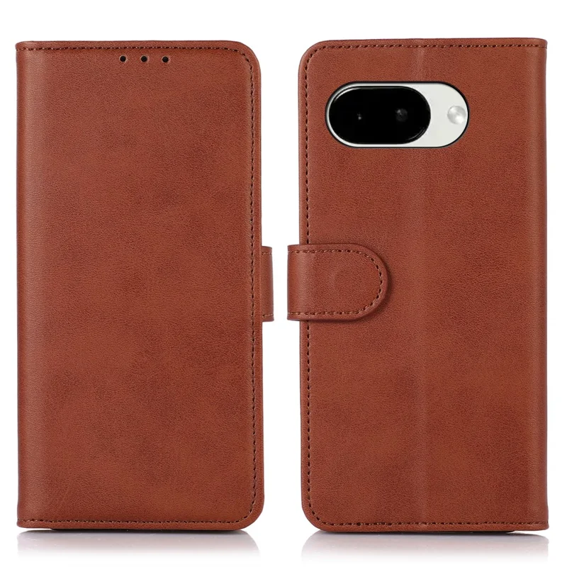 For Google Pixel 10a Case Cowhide Texture Leather Wallet Phone Cover with Stand - Brown