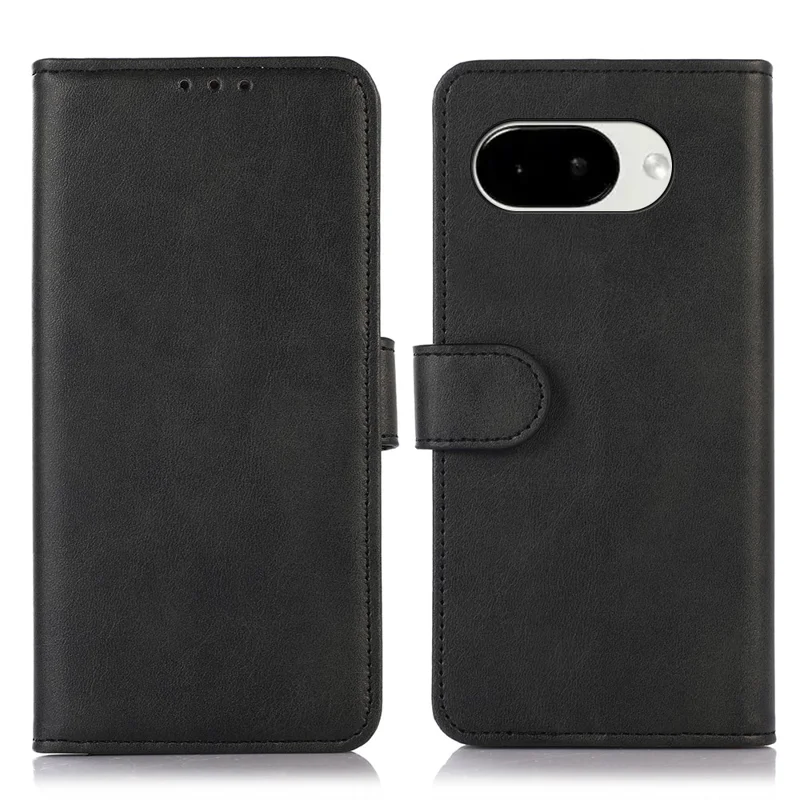 For Google Pixel 10a Case Cowhide Texture Leather Wallet Phone Cover with Stand - Black