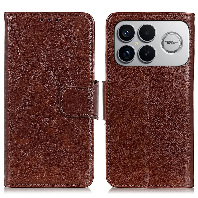 Phone Case For Xiaomi Redmi K90 Pro Max 5G  /  Poco F8 Ultra Nappa Texture Split Leather Wallet Phone Cover - Brown
