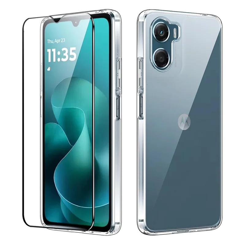 Przezroczysta obudowa z tworzywa TPU chroniąca przed zarysowaniami do Motorola Moto G06 4G + folia ekranowa z hartowanego szkła z zaokrąglonymi krawędziami 2.5D