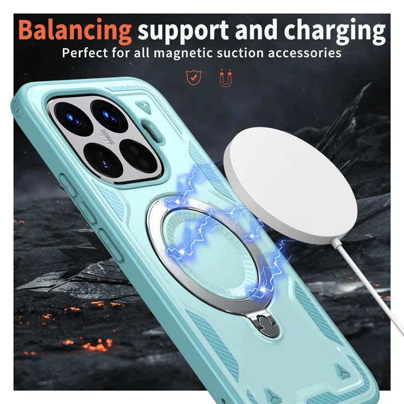 For Xiaomi 15T Pro Magnetic Case Military Protection PC + TPU Kickstand Phone Cover - Baby Blue