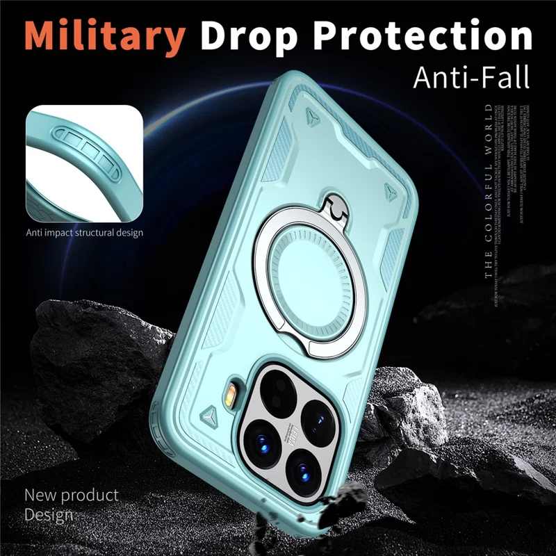For Xiaomi 15T Pro Magnetic Case Military Protection PC + TPU Kickstand Phone Cover - Baby Blue