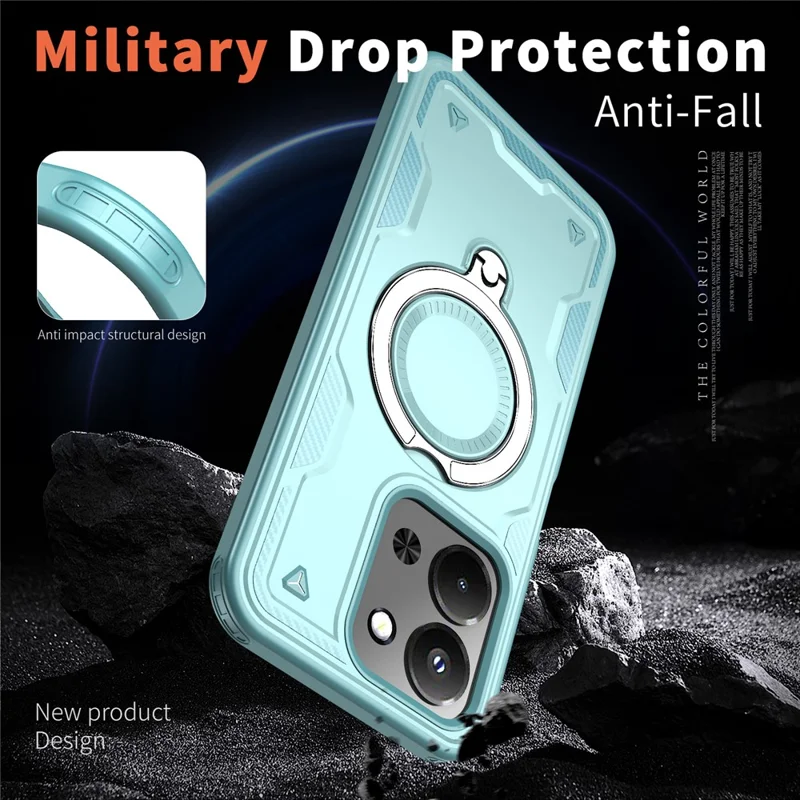 Phone Case For Xiaomi Redmi 15C 5G (EU) (173mm)  /  4G (EU) (173mm)  /  Poco C85 4G (173mm) Magnetic Case Military Protection PC + TPU Kickstand Cover - Baby Blue