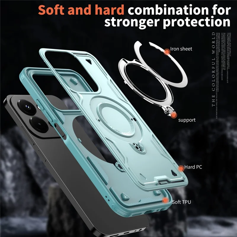 Phone Case For Xiaomi Redmi 15C 5G (EU) (173mm)  /  4G (EU) (173mm)  /  Poco C85 4G (173mm) Magnetic Case Military Protection PC + TPU Kickstand Cover - Baby Blue