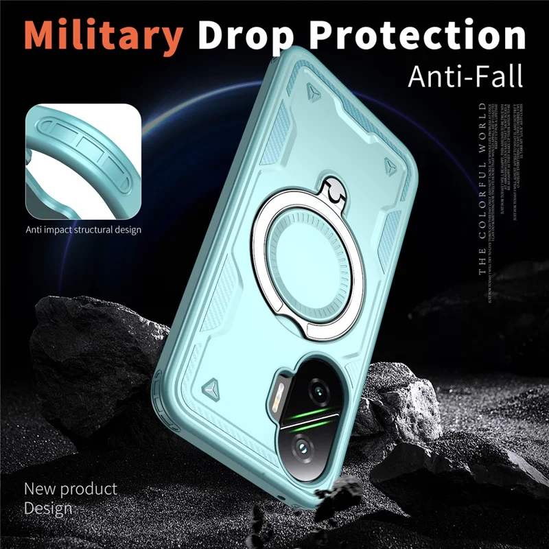 Für Xiaomi Poco F7 5G / Redmi Turbo 4 Pro 5G Hülle kompatibel mit MagSafe Militärschutz PC + TPU Ständer-Handyhülle - Babyblau