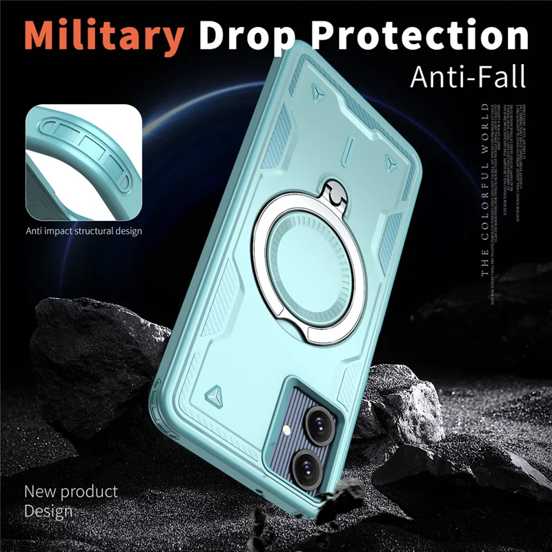 Hülle für Samsung Galaxy A06 5G, kompatibel mit MagSafe, militärischer Schutz, PC + TPU, Ständer, Handyhülle - Babyblau