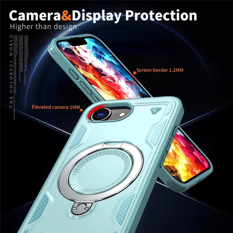 Til iPhone 16e Case Kompatibel med MagSafe Militærbeskyttelse PC + TPU Standtelefondæksel - Babyblå