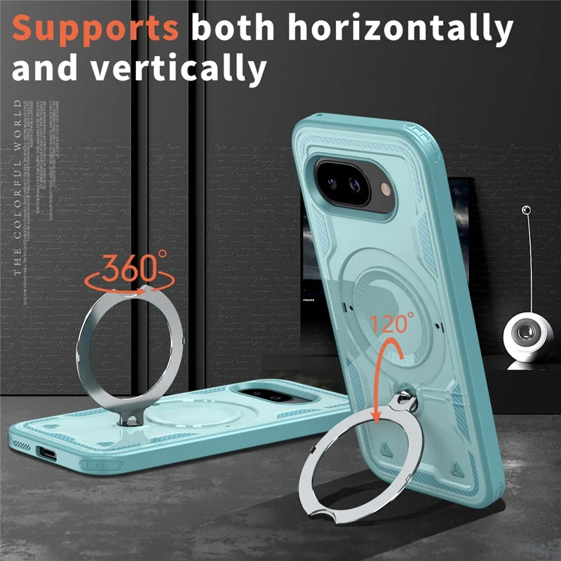 Fodral för Google Pixel 9a, kompatibelt med MagSafe, militärklass skydd av PC + TPU med vinklingsbar ställfot - Babyblå