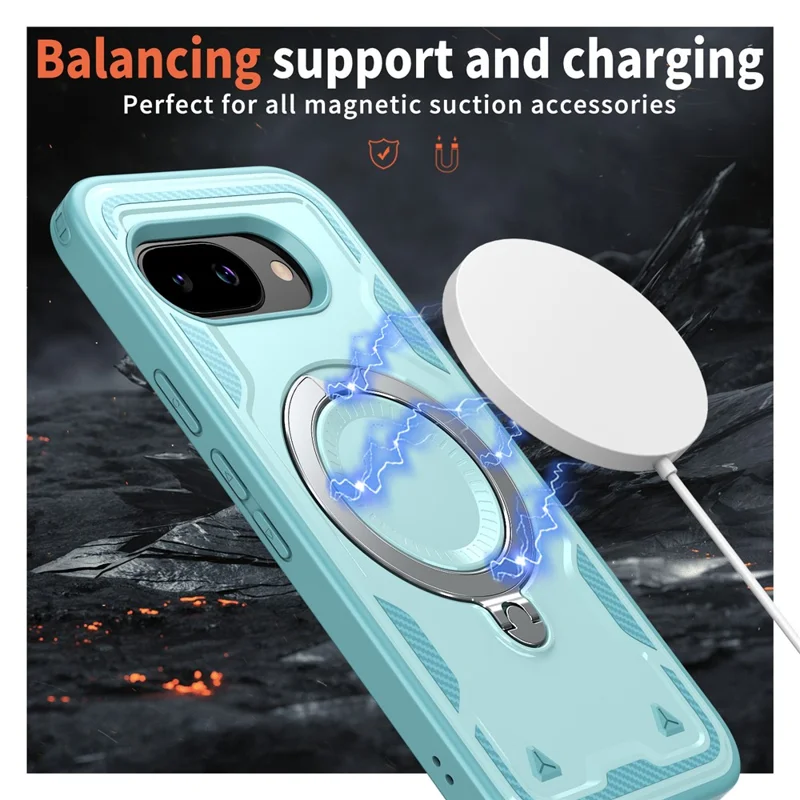 Fodral för Google Pixel 9a, kompatibelt med MagSafe, militärklass skydd av PC + TPU med vinklingsbar ställfot - Babyblå